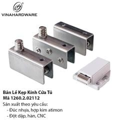 Bản lề kẹp kính đơn cửa tủ inox 201 - Mã 1260.4.02112