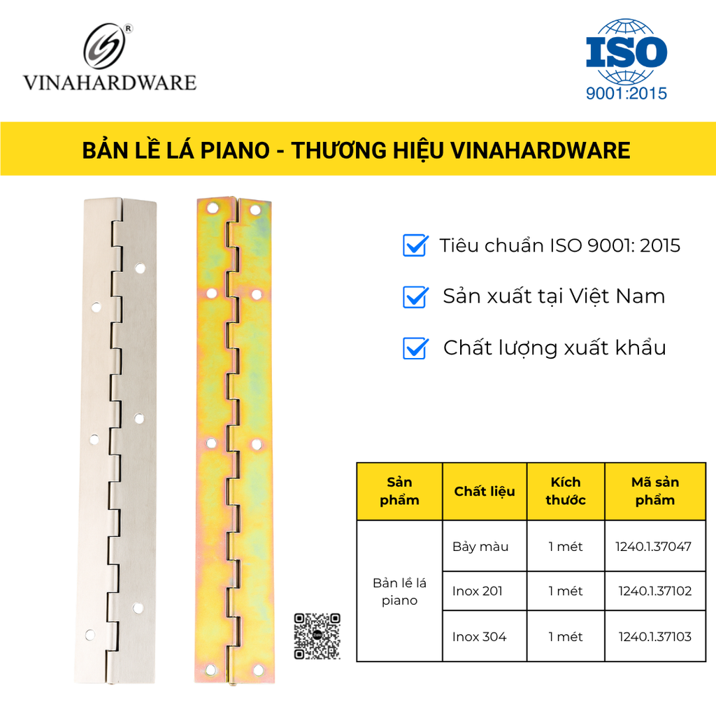 Bản lề lá piano inox 304 - Mã 1240.1.37103