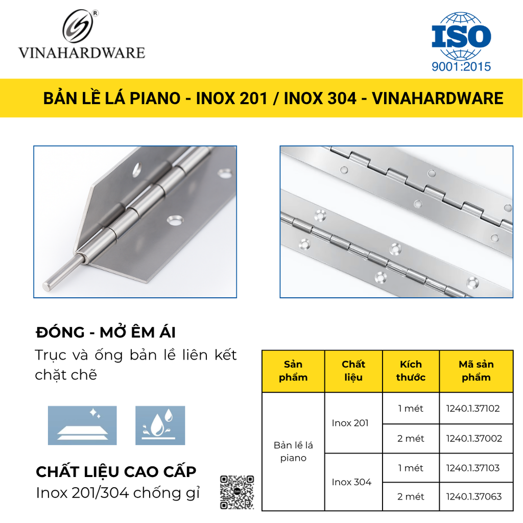 Bản lề lá piano inox 201 – Mã 1240.1.37102