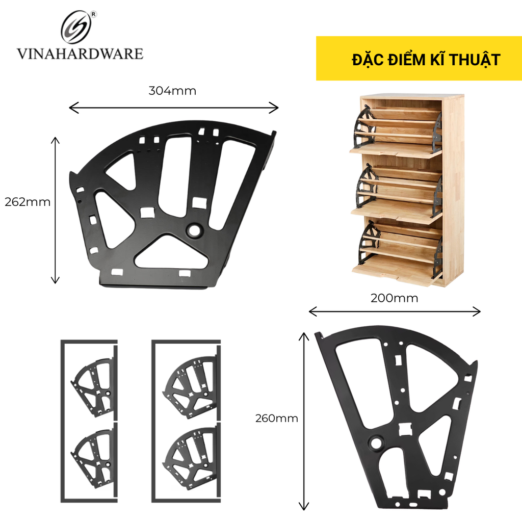 Bản lề tủ giày 2 tầng Vinahardware - Mã 1260.1.09246
