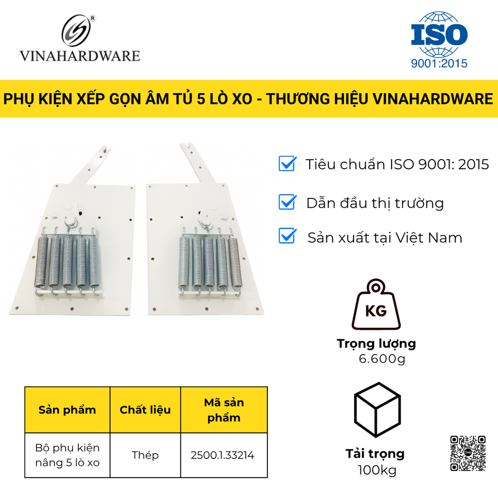 Bộ Phụ Kiện Tay Nâng Giường Âm Tủ 8 Lò Xo Vinahardware 2700.1.44291