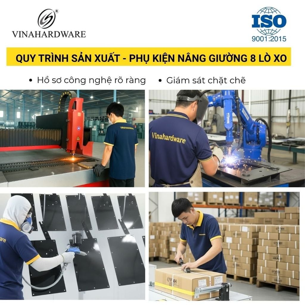 Bộ Phụ Kiện Tay Nâng Giường Âm Tủ 8 Lò Xo Vinahardware 2700.1.44291