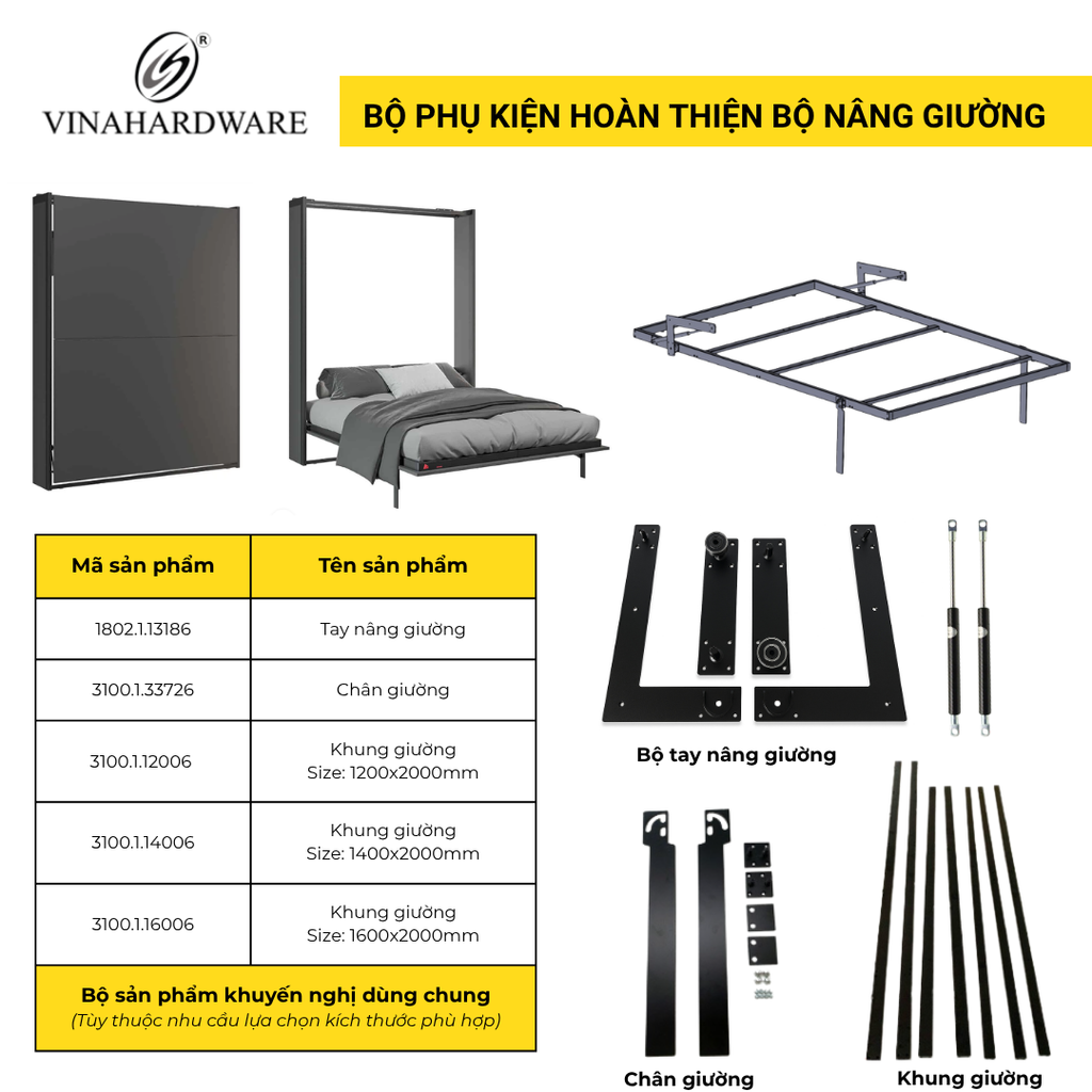 Bộ Tay Nâng Giường Âm Tủ – Mã 1802.1.13186