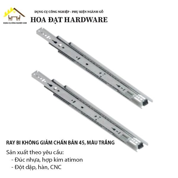 Ray bi 3 tầng không giảm chấn, bản 45, màu trắng KP ngăn hộc kéo