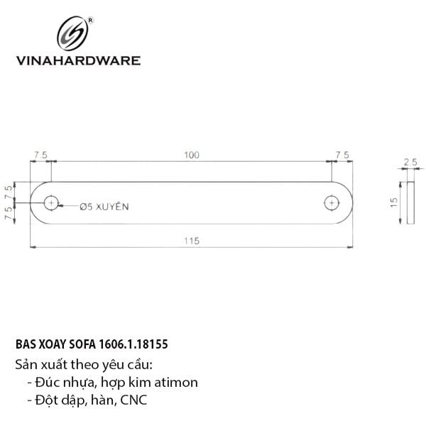 Pat (bas) xoay sofa Vinahardware, sơn trắng - VNH18016