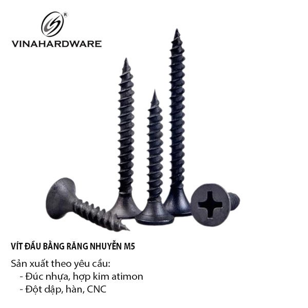 Vít đầu bằng răng nhuyễn M5, màu đen Vinahardware - ZS540B