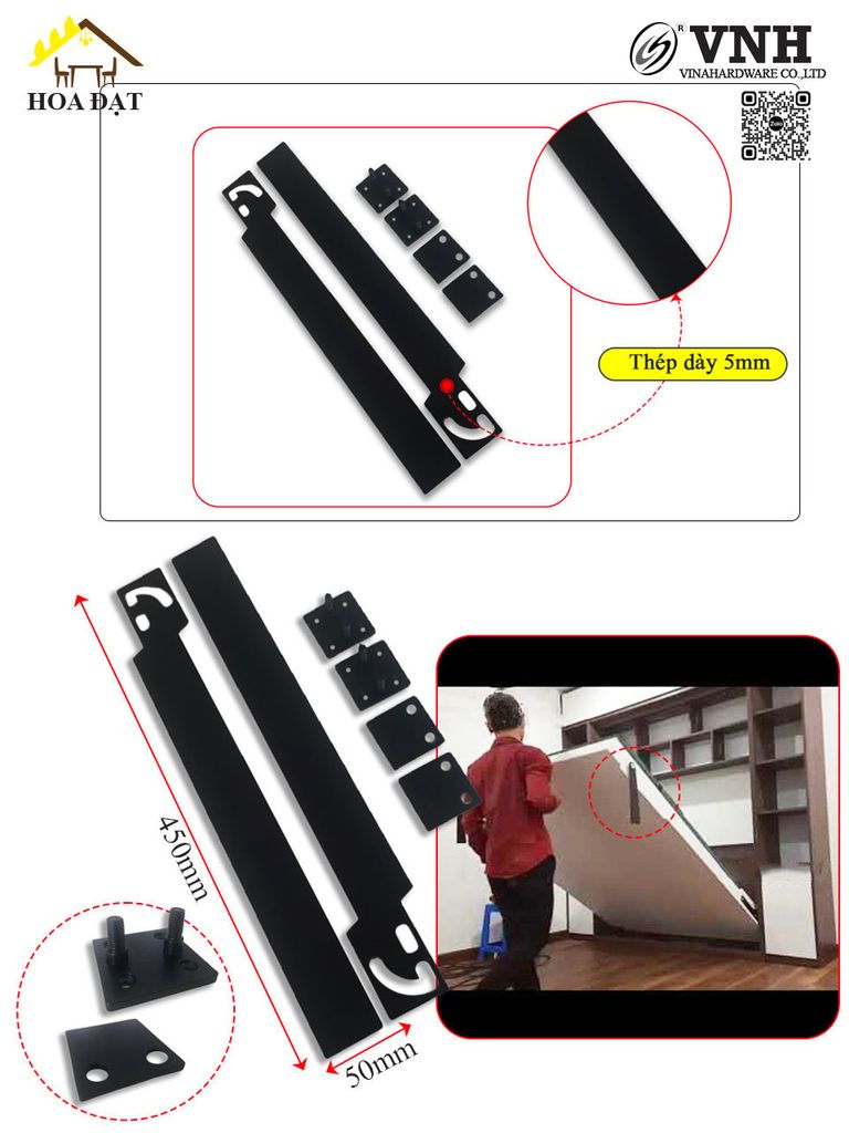 Chân Sắt Giường Xếp Gọn Âm Tủ Loại Thẳng Vinahardware Cao 450mm