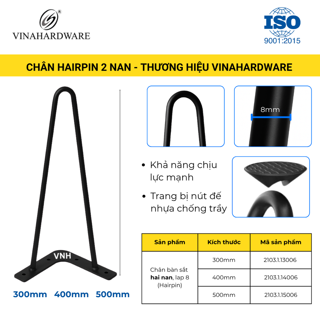 Chân bàn ghế sắt 3 nan - Chân hairpin – Mã 2103.1.08606  | Vinahardware