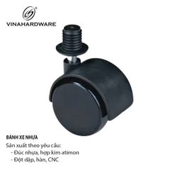 Bánh xe nhựa phi 40mm, loại ty trơn, không khóa màu đen, kèm nút nhựa Vinahardware -CH8247KK