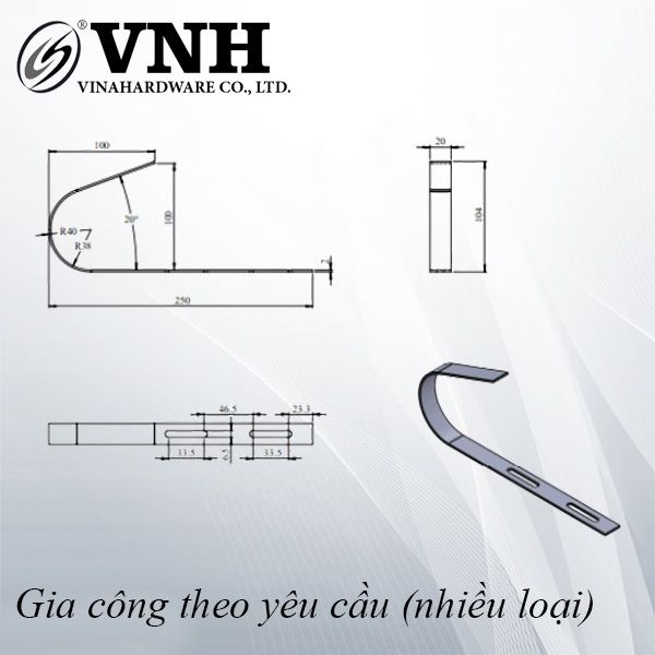 Pat (bas) móc chữ L, sơn đen mờ - VNH250104