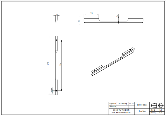 Tay nắm tủ hợp kim nhôm loại nặng, màu vàng hồng - HD0401H256