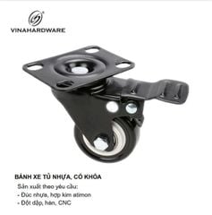 Bánh xe tủ nhựa cao cấp phi 65mm, có khóa, tổng cao 96mm VNH - CT2065CK
