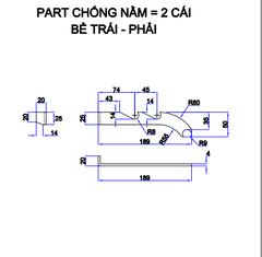 Pat chống nằm, inox 304 189x25x20x4, trái/phải - VNH29236502IN