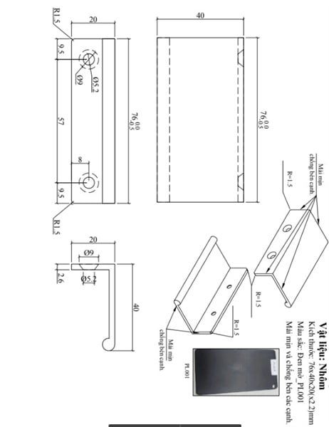 Tay nắm nhôm hình L, sơn đen - HD5776B