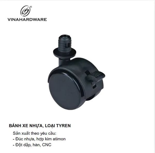 Bánh xe nhựa, loại tyren, có khóa, màu đen Vinahardware - CH8247