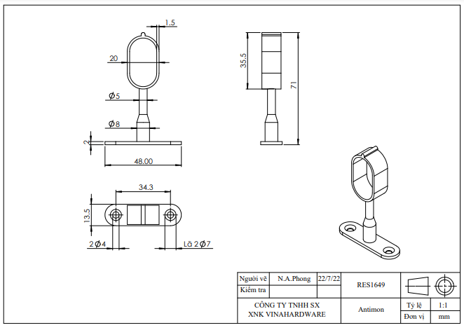 Pat đỡ thanh treo quần áo không điều chỉnh RES1650-RES1650