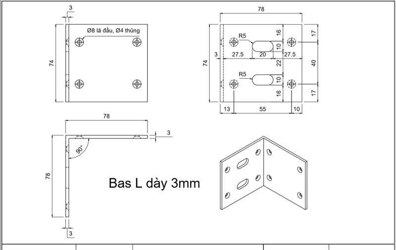 Pat (bas) sắt L cong, sơn đen mờ - VNH40403B -HDBF720