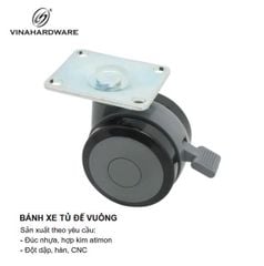Bánh xe tủ nhựa đế vuông có khóa, màu xám viền đen Vinahardware - CT19CK75