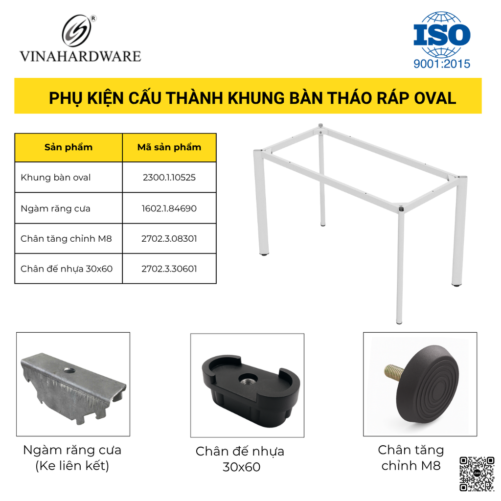 Khung Bàn Thép Sơn Tĩnh Điện Oval Lắp Ráp - Màu Đen – Vinahardware 2300.1.11846