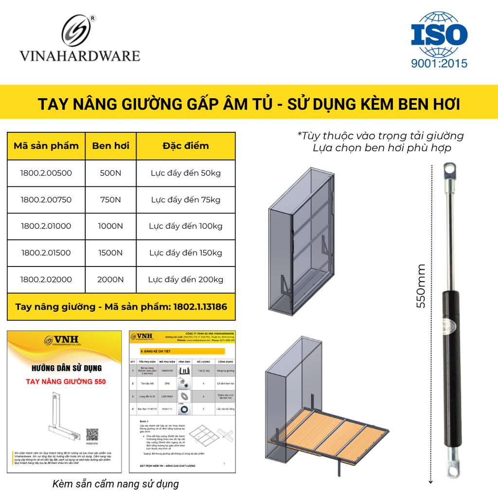 Bộ Tay Nâng Giường Âm Tủ – Mã 1802.1.13186