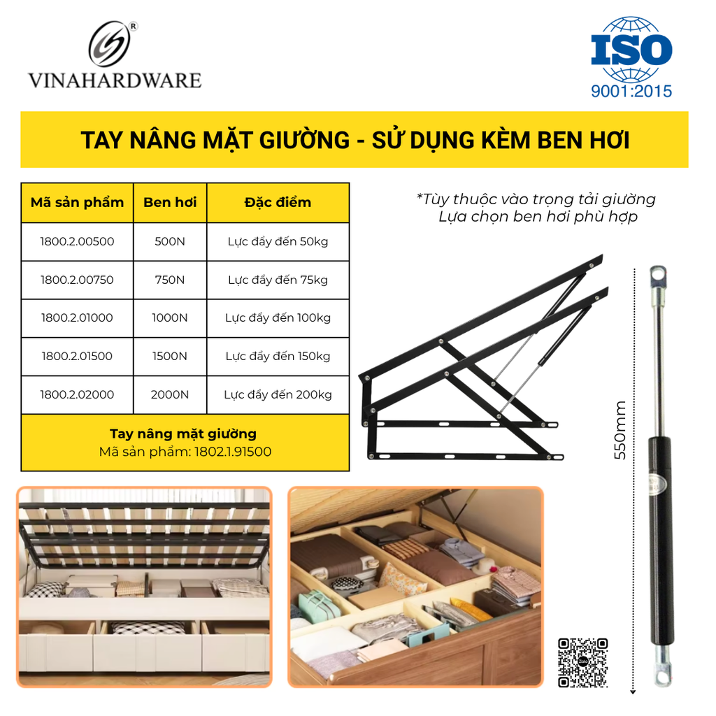 Bộ Tay Nâng Mặt Giường Có Ben Hơi – Mã 1802.1.91100 | Vinahardware