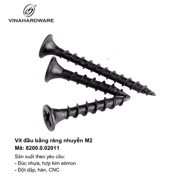 Vít đầu bằng răng nhuyễn M2, màu đen Vinahardware