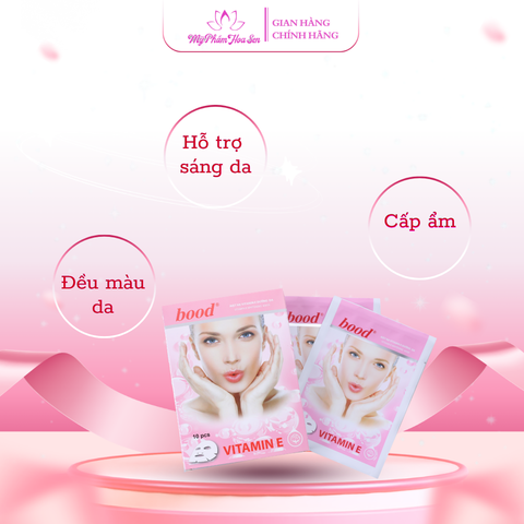 Mặt nạ Vitamin E Dưỡng trắng, Cấp ẩm, Ngừa lão hóa da Bood - 10 miếng