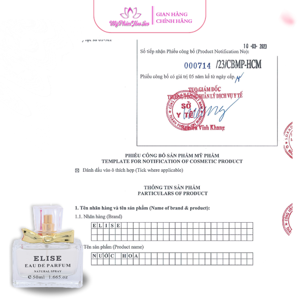 Nước hoa nữ Elise 50ml - Tông ngọt nhẹ, sang trọng