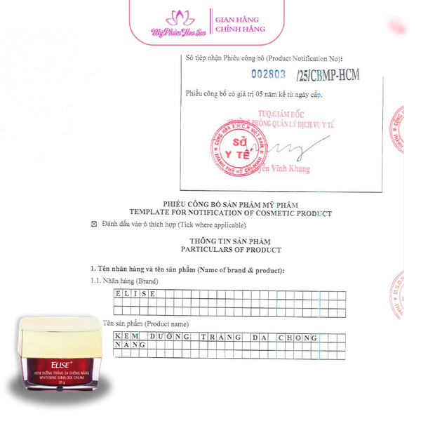 [ELISE TÍM] Kem Dưỡng trắng da, Chống nắng