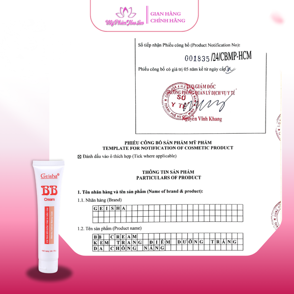 [GEISHA] BB Cream Chuyên dụng Makeup, Cấp ẩm, Nâng tông tự nhiên