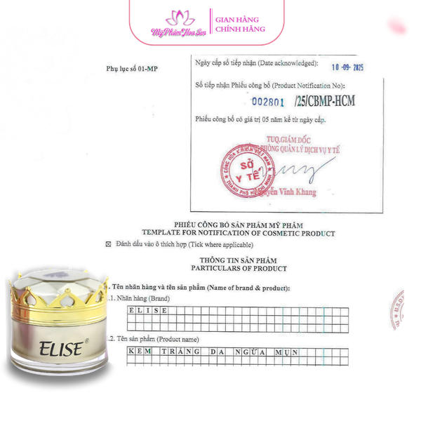 [ELISE TÍM] Kem Dưỡng trắng da, Ngừa mụn