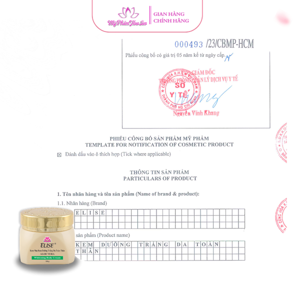 [ELISE] Kem Dưỡng trắng da, Cấp ẩm toàn thân - Nha đam