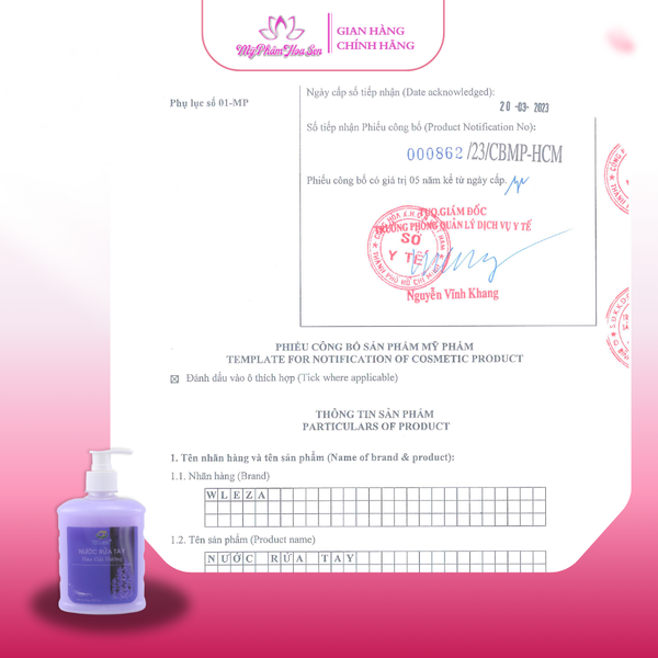 [WLEZA] Nước rửa tay Diệt khuẩn, Khử mùi, Giữ ẩm tay - Oải Hương