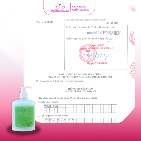 [WLEZA] Nước rửa tay Diệt khuẩn, Khử mùi, Giữ ẩm tay - Trà Xanh