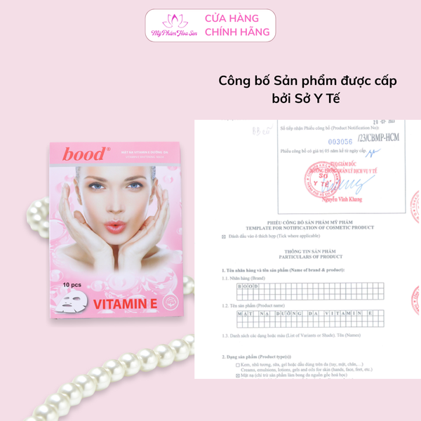 Combo 2 Mặt nạ Vitamin E Dưỡng trắng, Cấp ẩm, Ngừa lão hóa da Bood - 10 miếng
