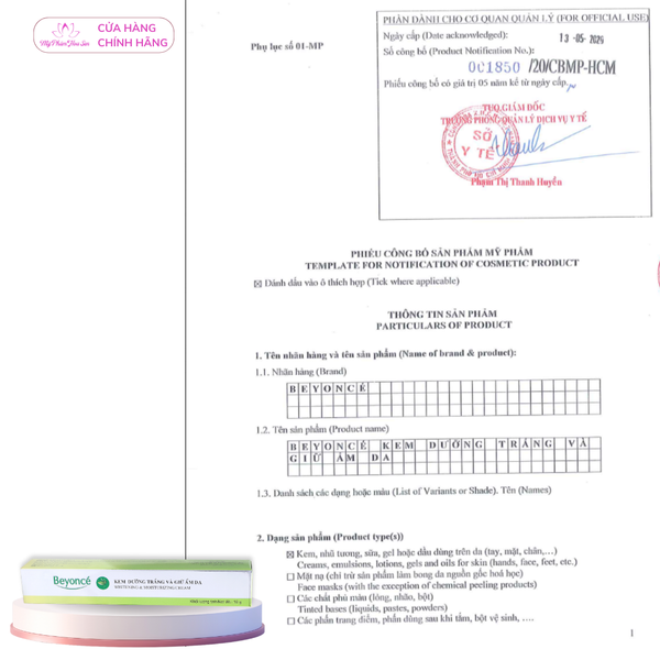 [BEYONCÉ] Kem Dưỡng trắng, Giữ ẩm da