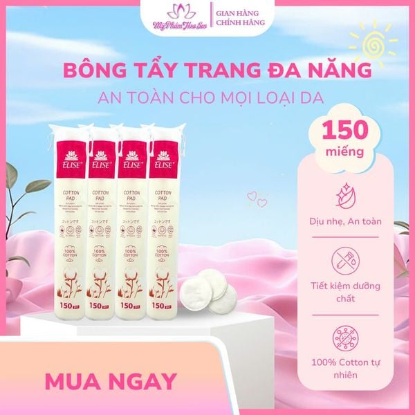 Bông tẩy trang đa năng Elise - 150 miếng/cây