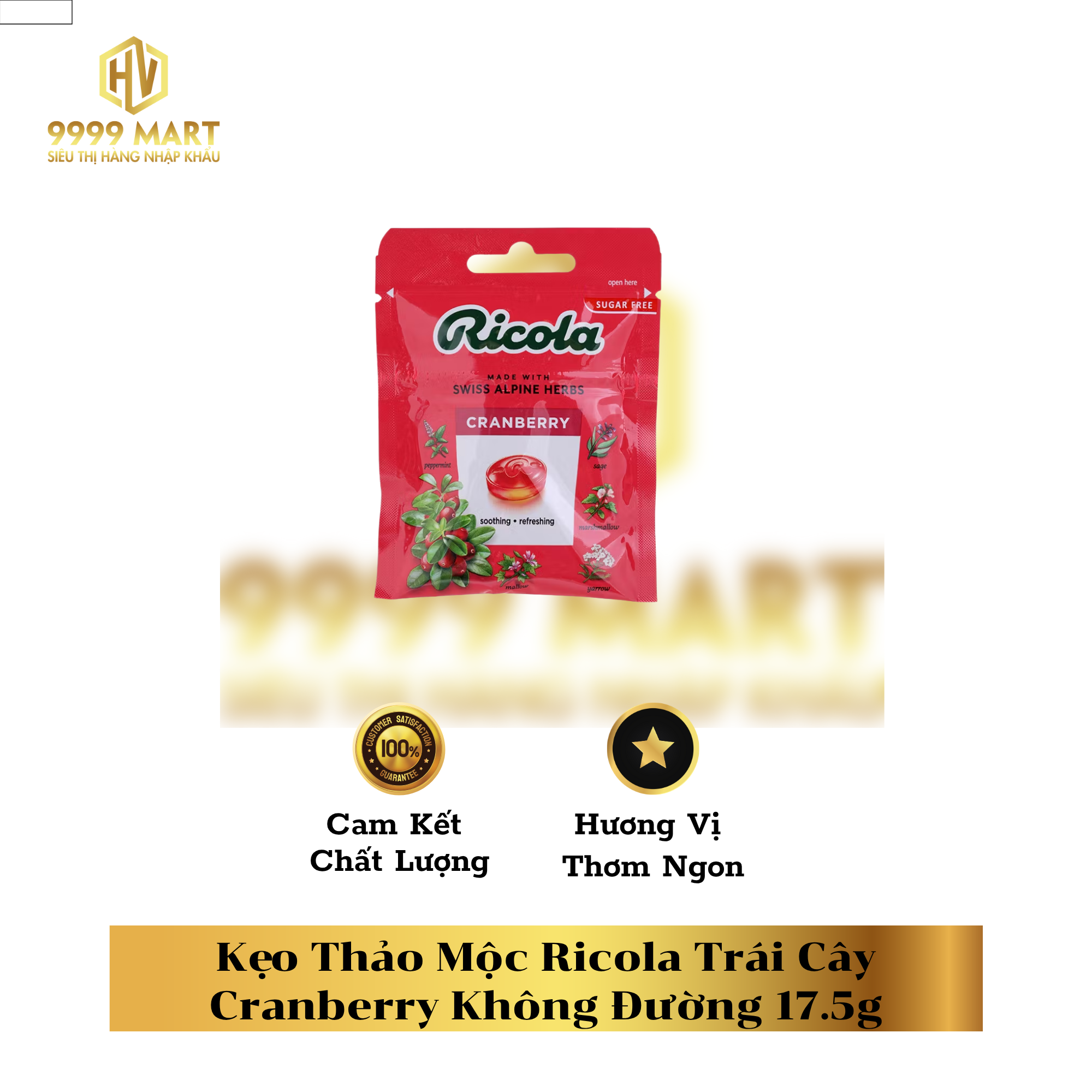  Kẹo Thảo Mộc Ricola Trái Cây Cranberry Không Đường 17.5g 