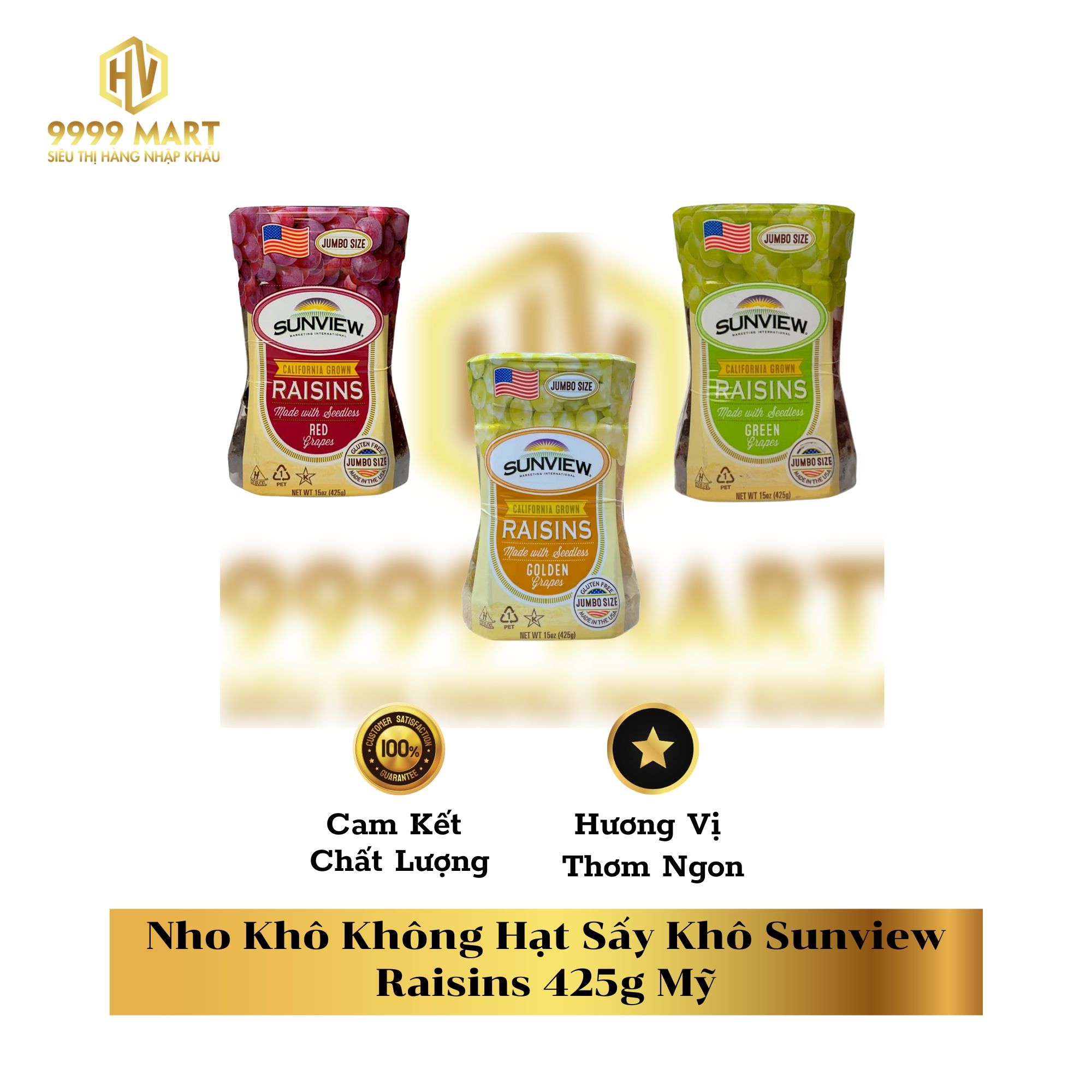  Nho Khô Không Hạt Sấy Khô Sunview Raisins 425g Mỹ 