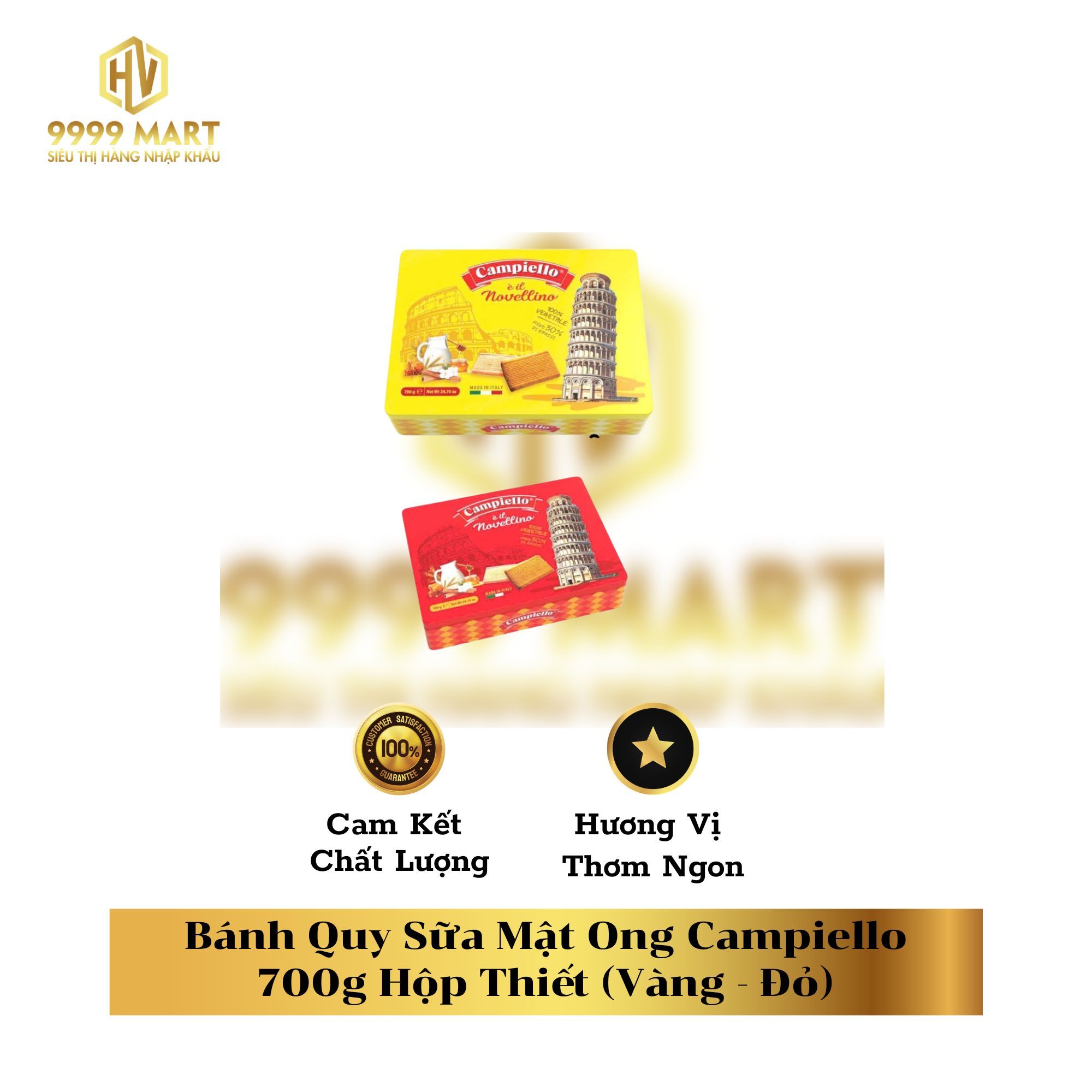  Bánh Quy Sữa Mật Ong Campiello 700g Hộp Thiết (Vàng - Đỏ) 