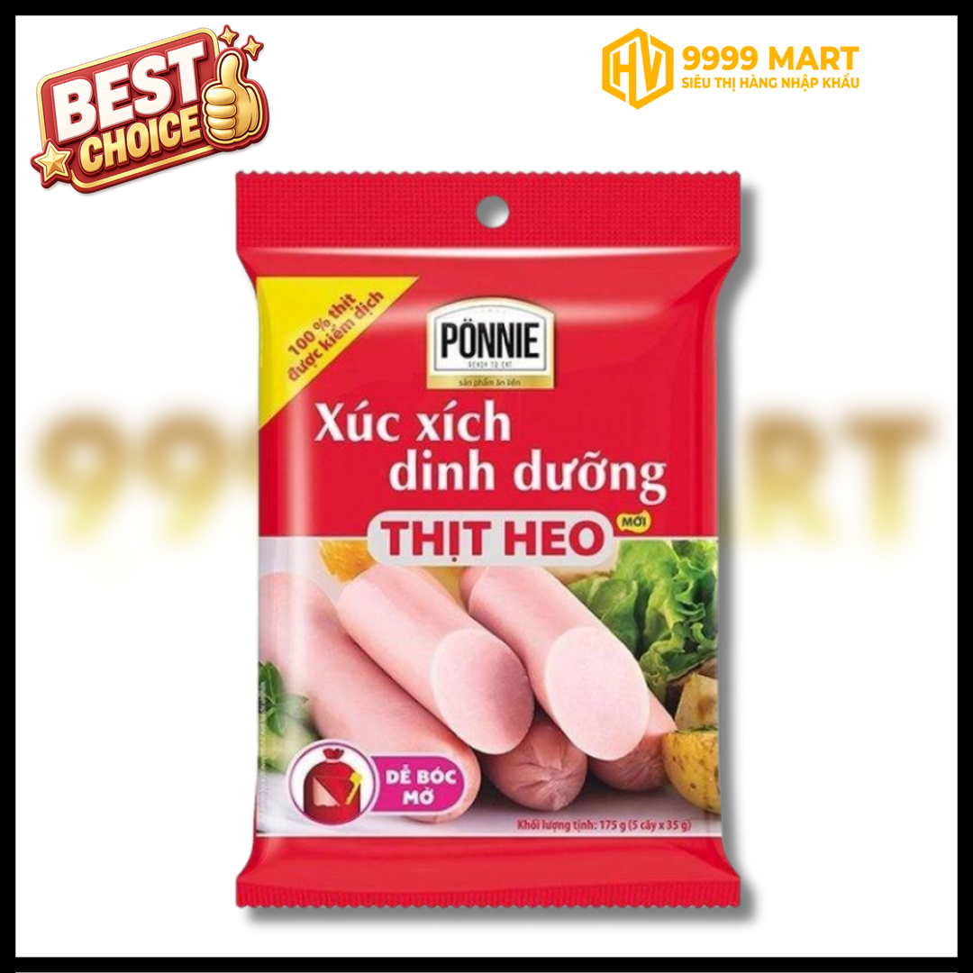  Xúc Xích Tiệt Trùng Ponnie Vị Heo (20 Gói X 5 Cây X 19gr) 