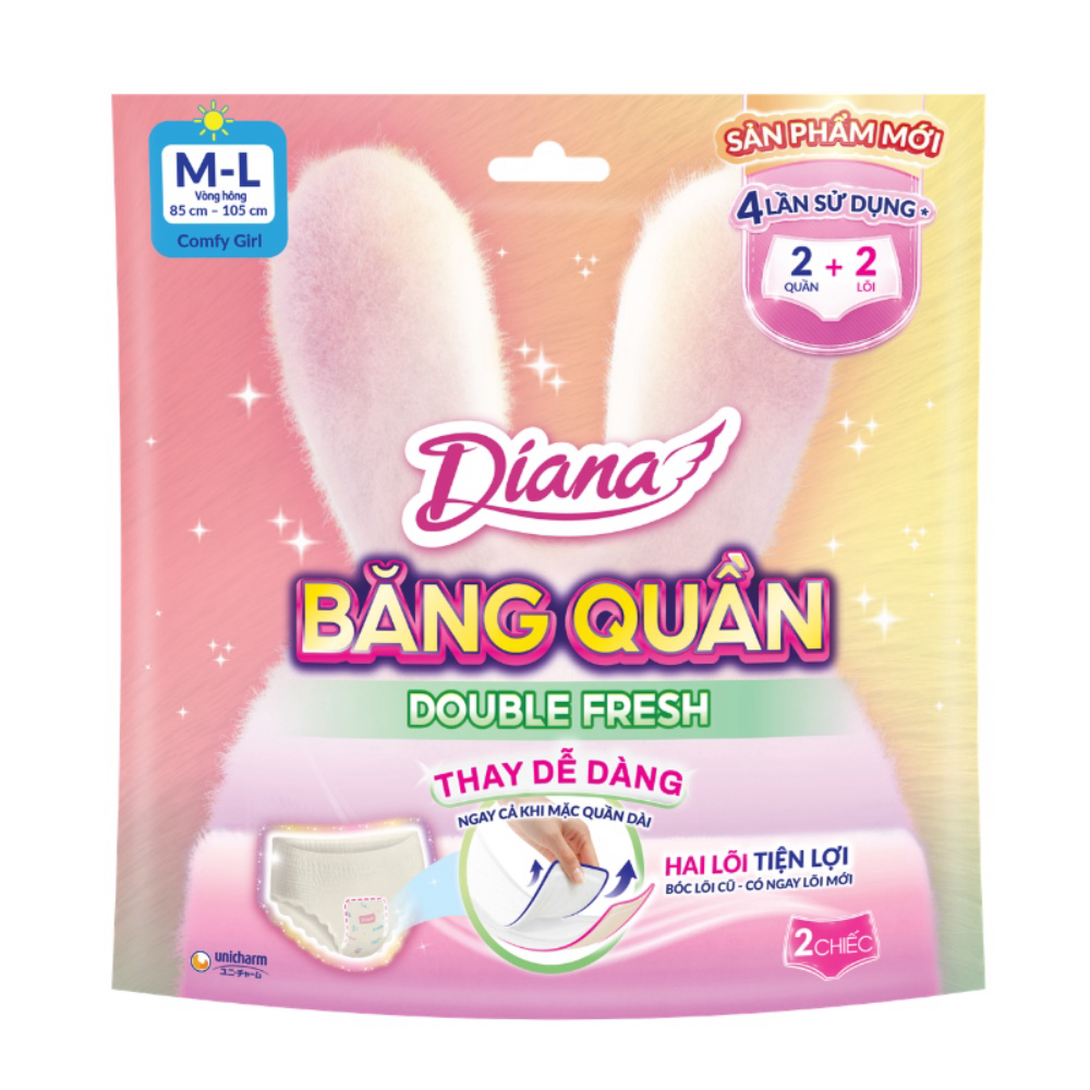  Băng Quần Diana Double Fresh 2 Lõi Size M-l (Gói 2 Chiếc) 