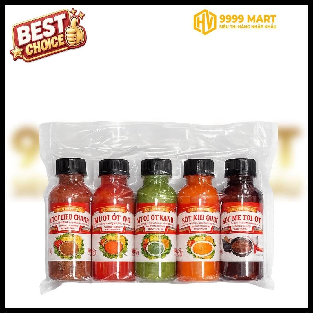  Combo 5 Nước Sốt (Kim Quốc, Ớt Đỏ, Tiêu Chanh, Me Tỏi Ớt, Ớt Xanh) 