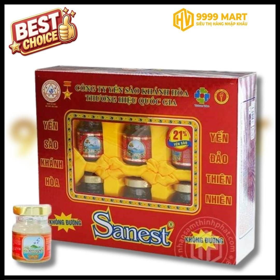  Nước Yến Sào Khánh Hòa Sanest Không Đường - Hộp 6 Lọ (Set Quà) 