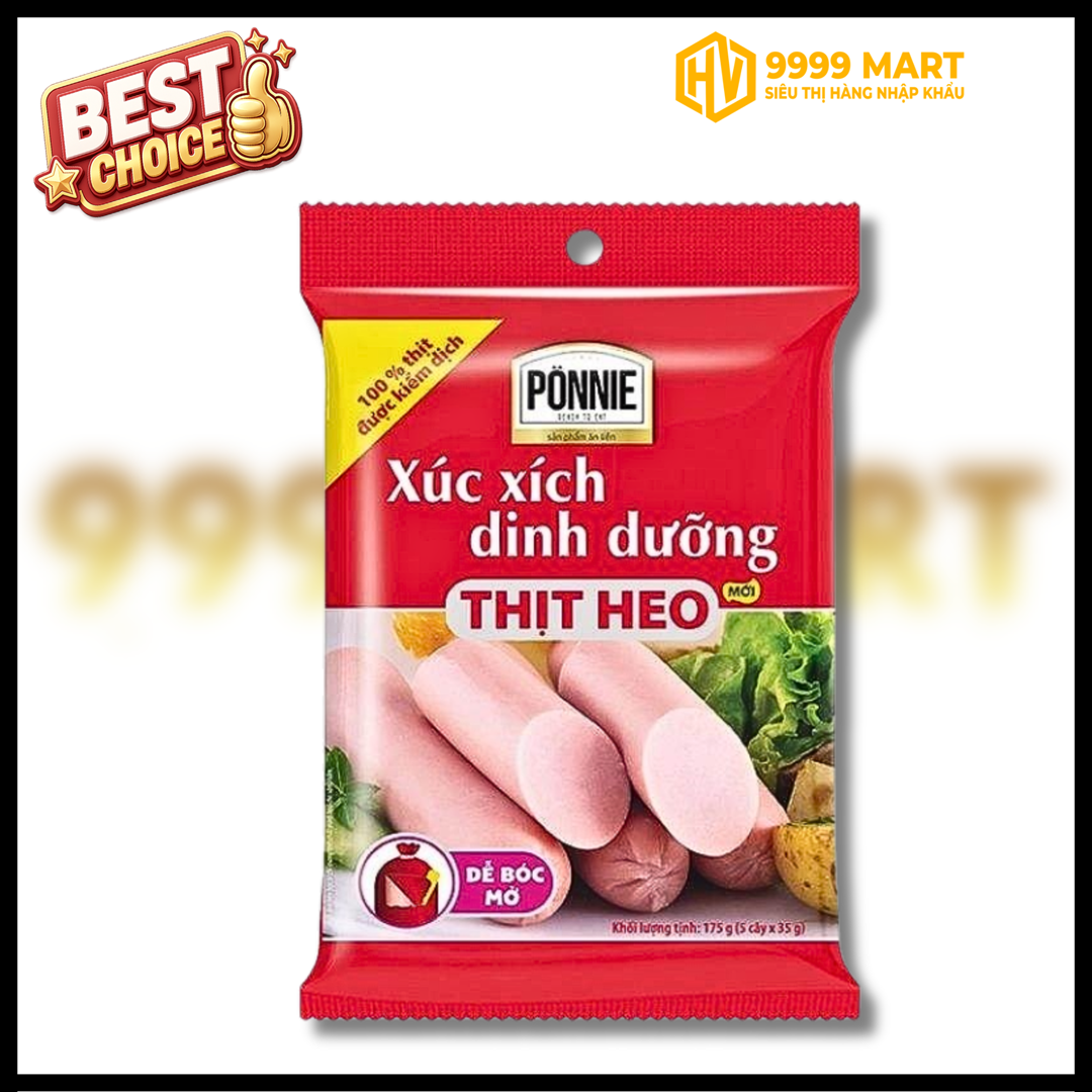 Xúc Xích Tiệt Trùng Ponnie Vị Heo (20 Gói X 5 Cây X 35gr) 
