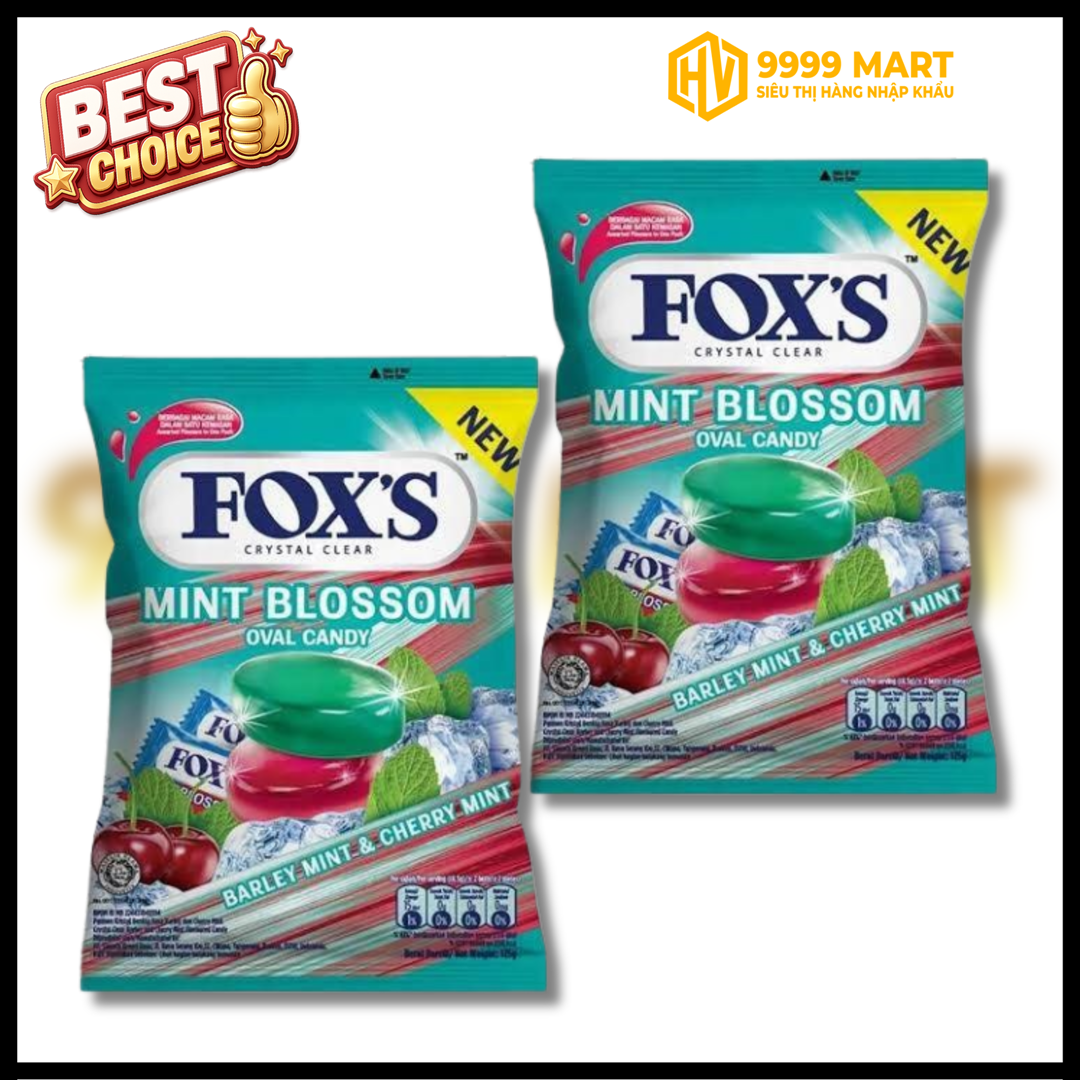  Kẹo Trái Cây Fox'S Vị Bạc Hà & Anh Đào 125g - Indonesia 