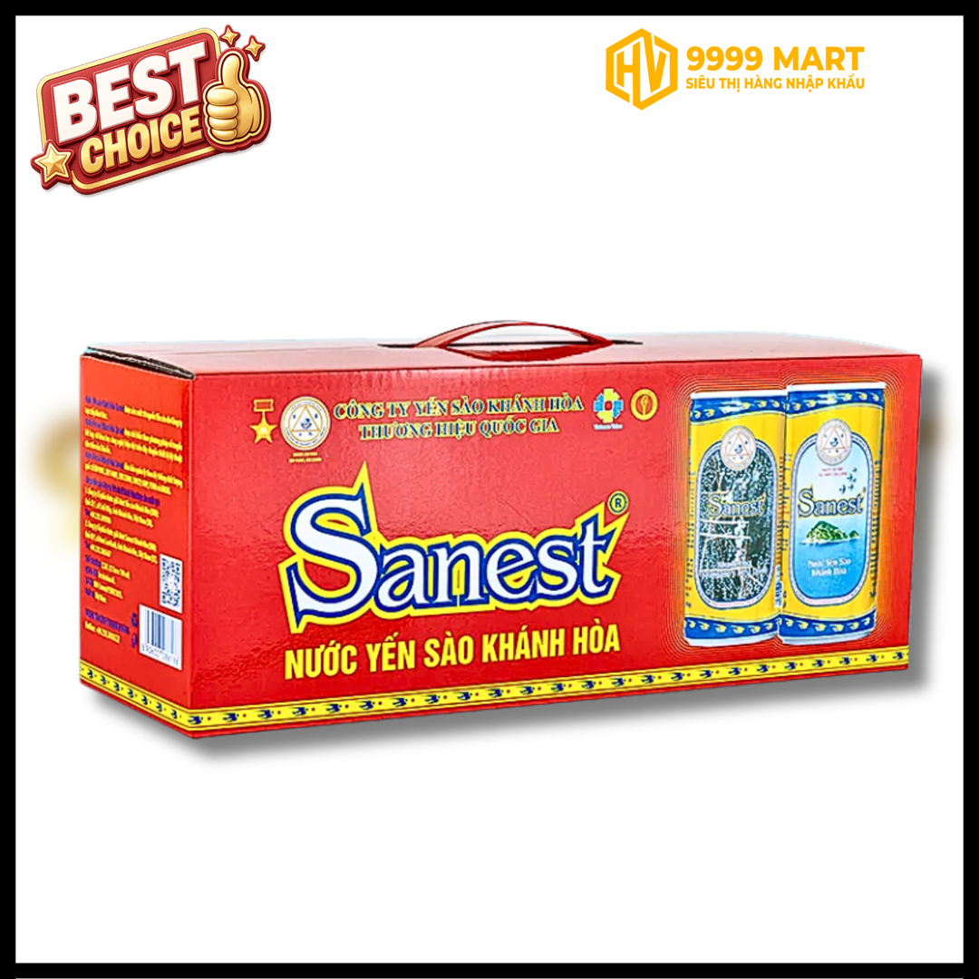  Nước Yến Sào Khánh Hòa Sanest Có Đường Đóng Lon - Hộp 12 Lon 