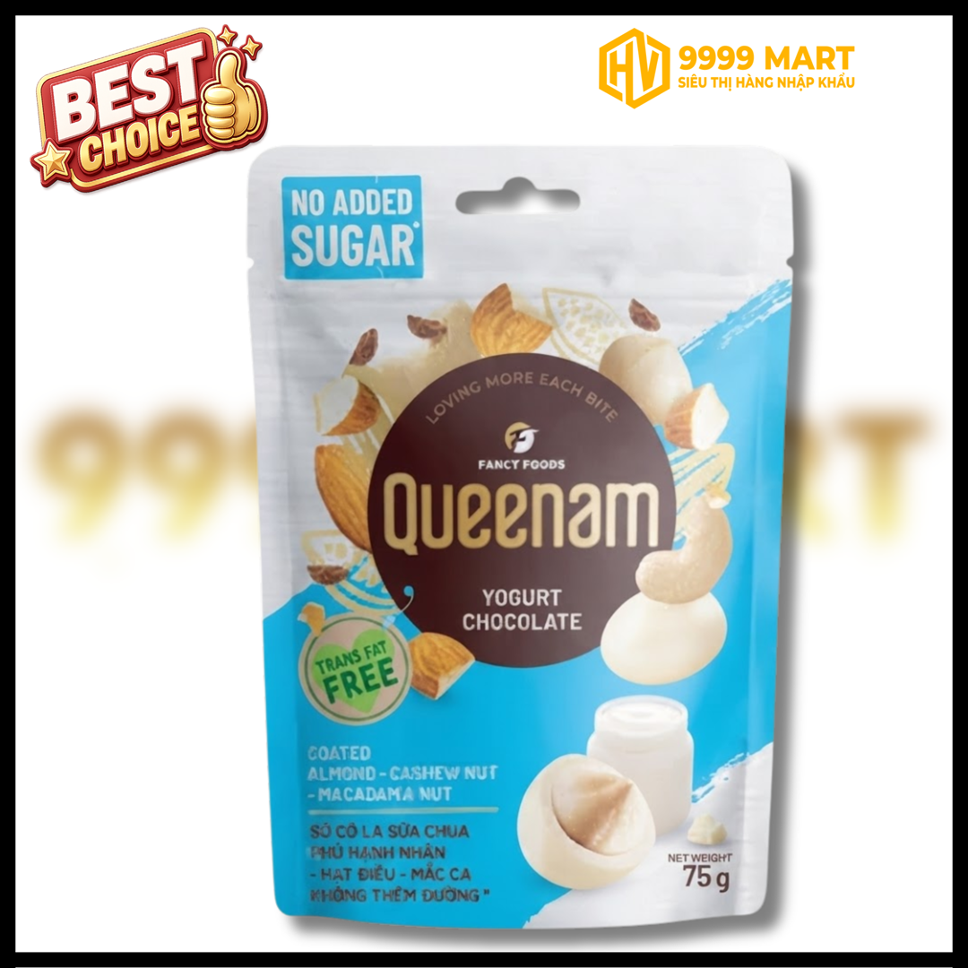 Socola Sữa Chua Qeenam Phủ Hạnh Nhân - hạt Điều - macca 75g (Không Đường) 