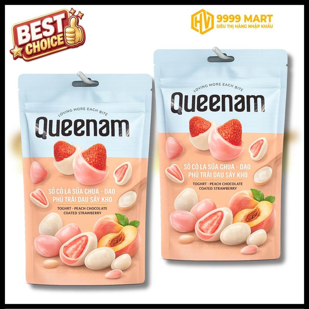 Socola Queenam Sữa Chua -Đào Phủ Trái Dâu Sấy Khô 75g 