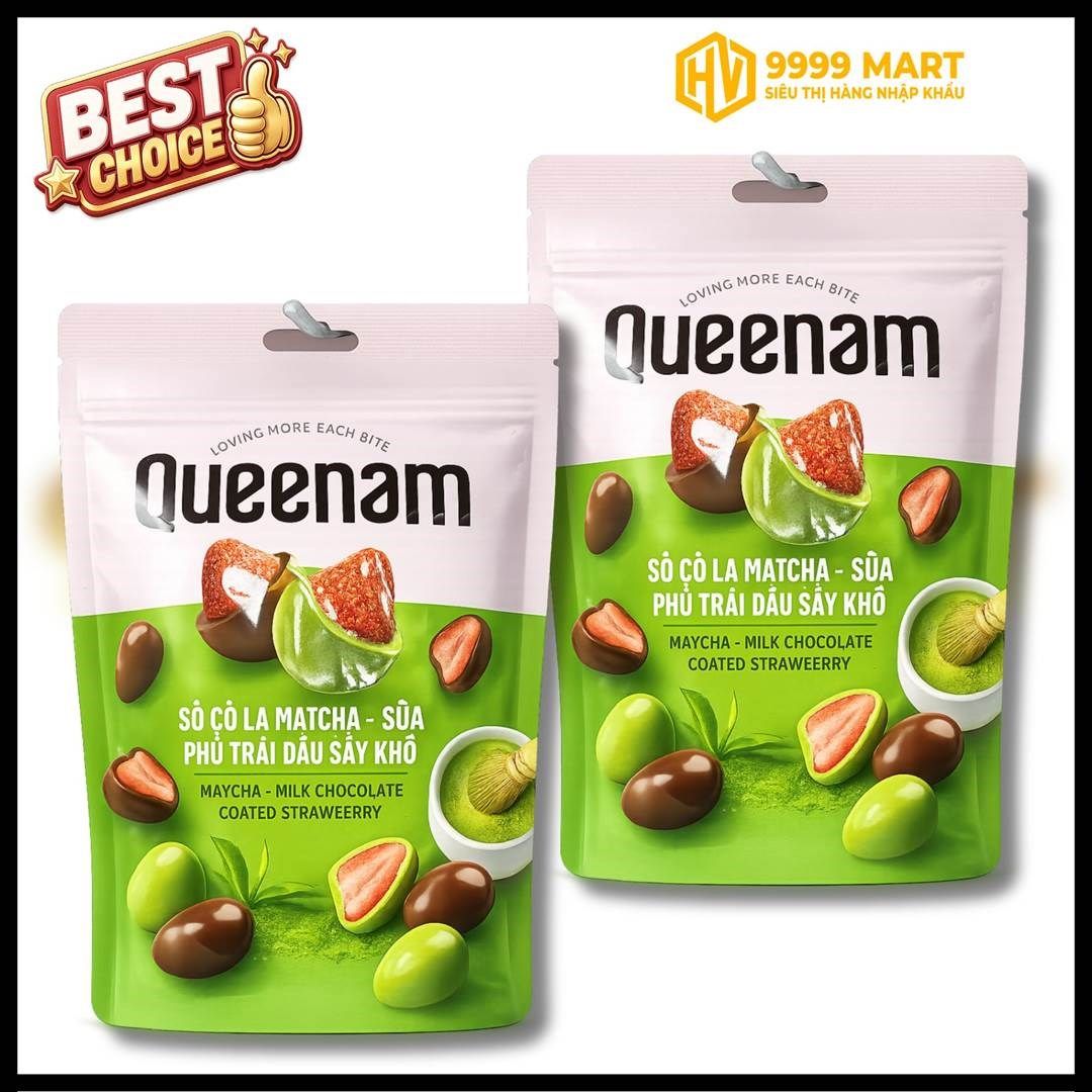  Socola Queenam Matcha - sữa Phủ Trái Dâu Sây Khô 75g 